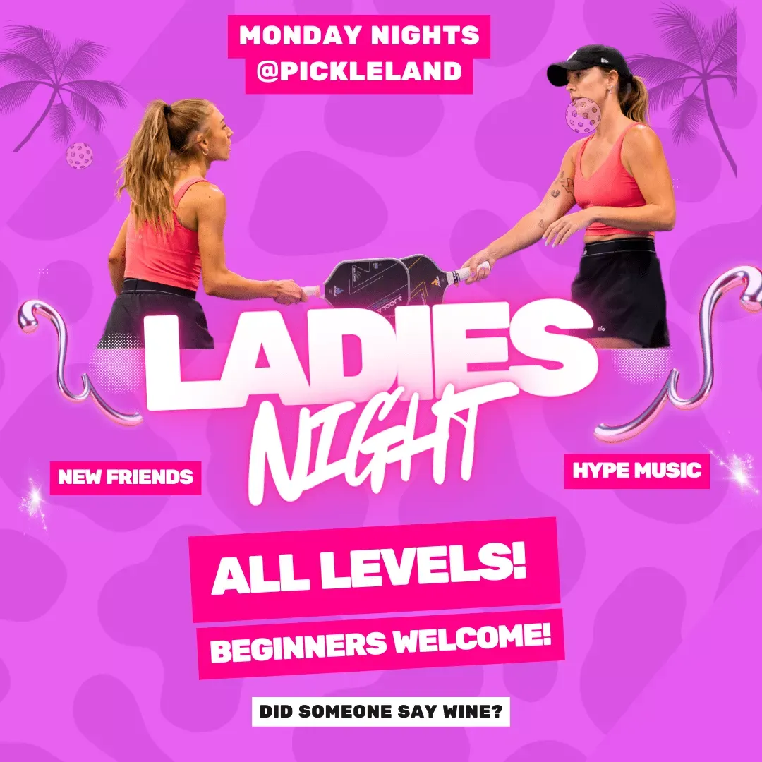 Ladies' Night event poster — Monday nights, all levels, beginners welcome