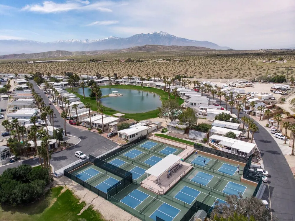 Sunny outdoor pickleball courts in Palm Springs, California
