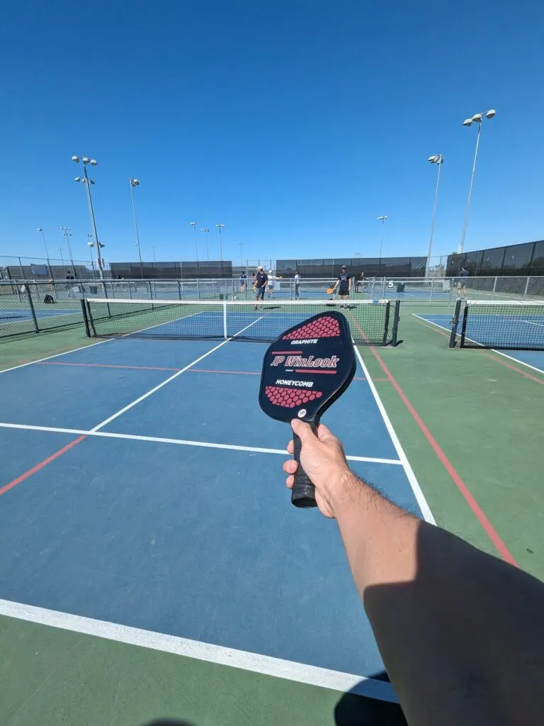 Pickleball courts at Austin Tennis Center, junior tennis courts striped with added pickleball lines